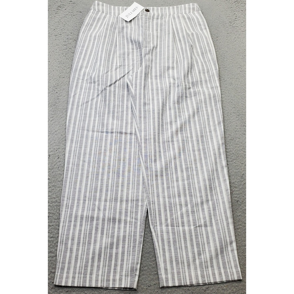 Sans Souci Pants Womens Large Multi Striped Linen Straight Leg Pleated Career